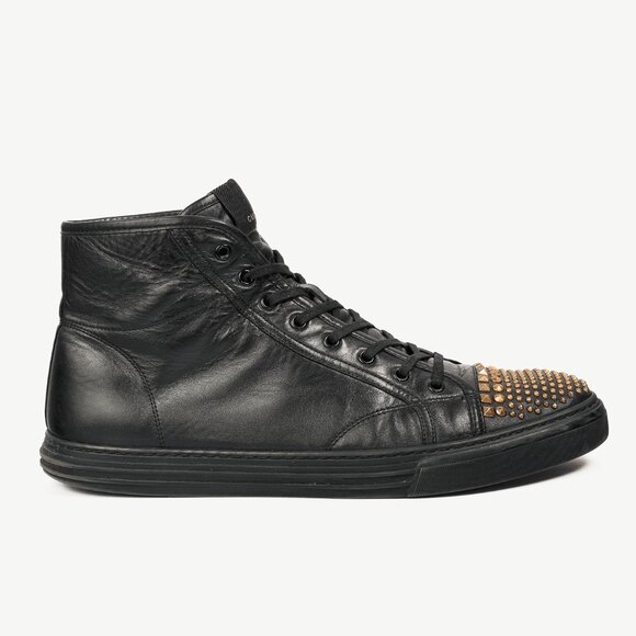 Gucci “California” Studded Cap Toe Black Leather Hi-Top Sneakers - Picture 1 of 12